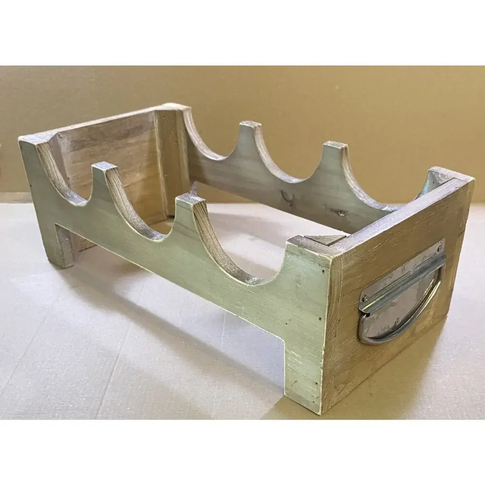 Rustic Wood Countertop Wine Rack 3 Bottle Whitewashed Wood Finish 13